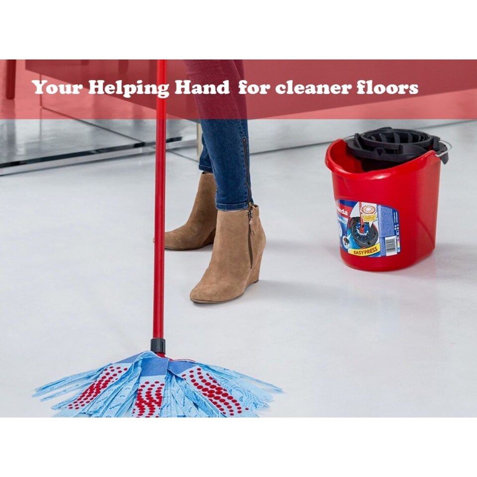 image 1 of Vileda Supermocio Bucket and Torsion Wringer Red Mop Bucket Durable Plastic Easy Water Extraction for Home Cleaning