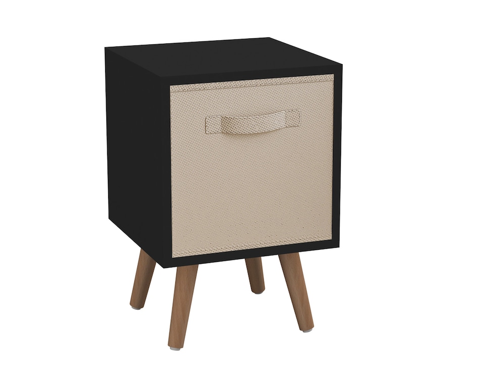 image 1 of Black 1-Drawer Cube Shelving Unit with Scandinavian Legs | Cream | Beige & Beech | 1
