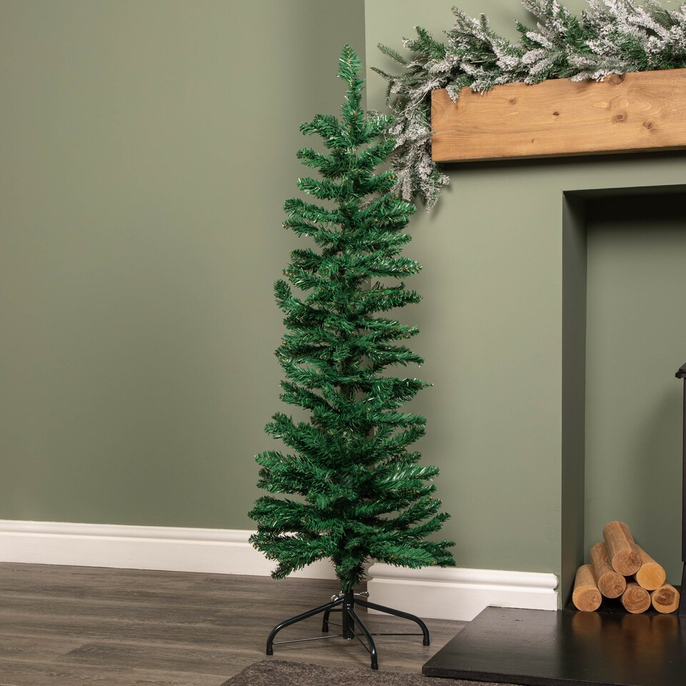 image 1 of 4ft (1.2m) Green Artificial Pencil Christmas Tree With Green Metal Stand and 168 Tips