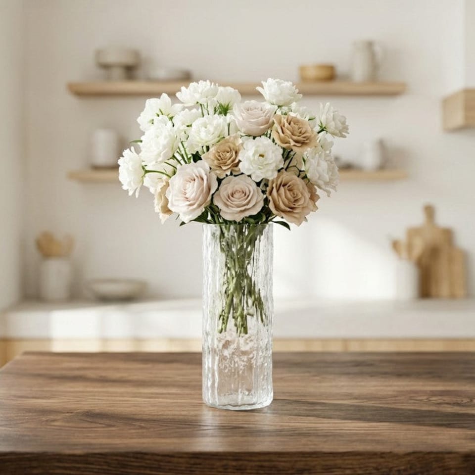 image 1 of Clear Textured Glass Flower Vase