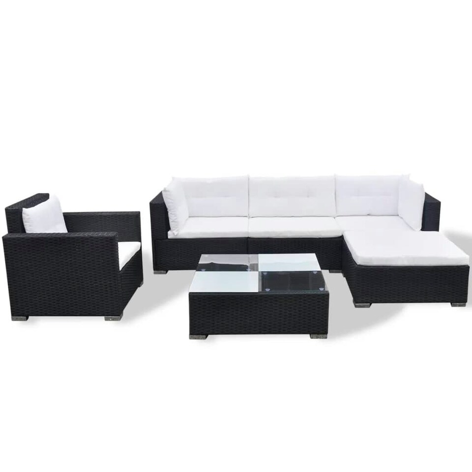 6 Piece Garden Lounge Set with Cushions Poly Rattan Black Tesco Groceries