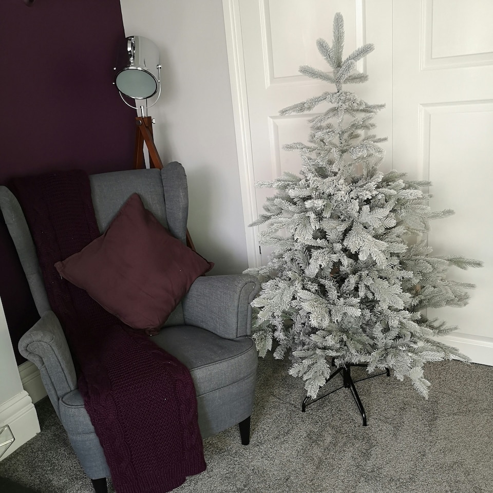 image 1 of 150cm 5ft Grey Frosted Grandis Fir PE / PVC Mix Hinged Festive Christmas Tree 1038 tips