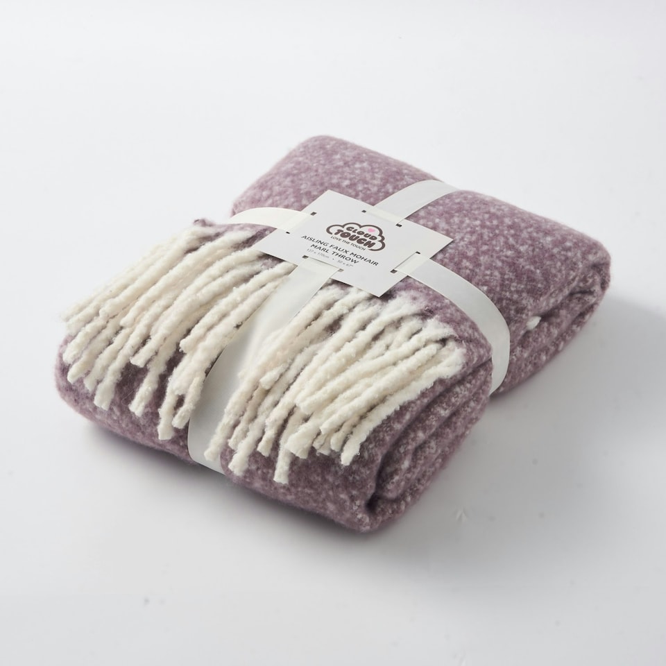 image 1 of Aisling Marl Faux Mohair Throw - Super Soft, Stylish Tasselled Blanket Purple | Thistle