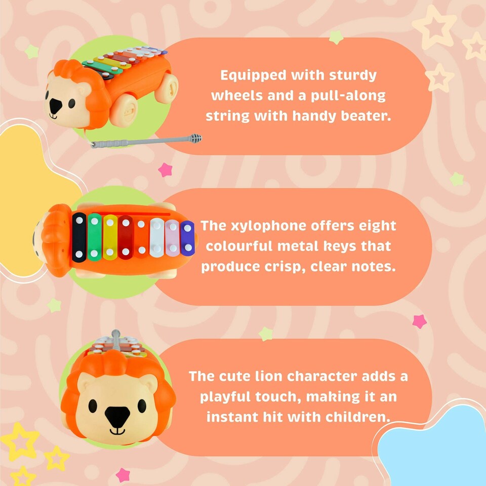 image 1 of Little Star Lion Pull Along Xylophone, Engaging Colourful Walk Along Animal for Interactive Musical Development