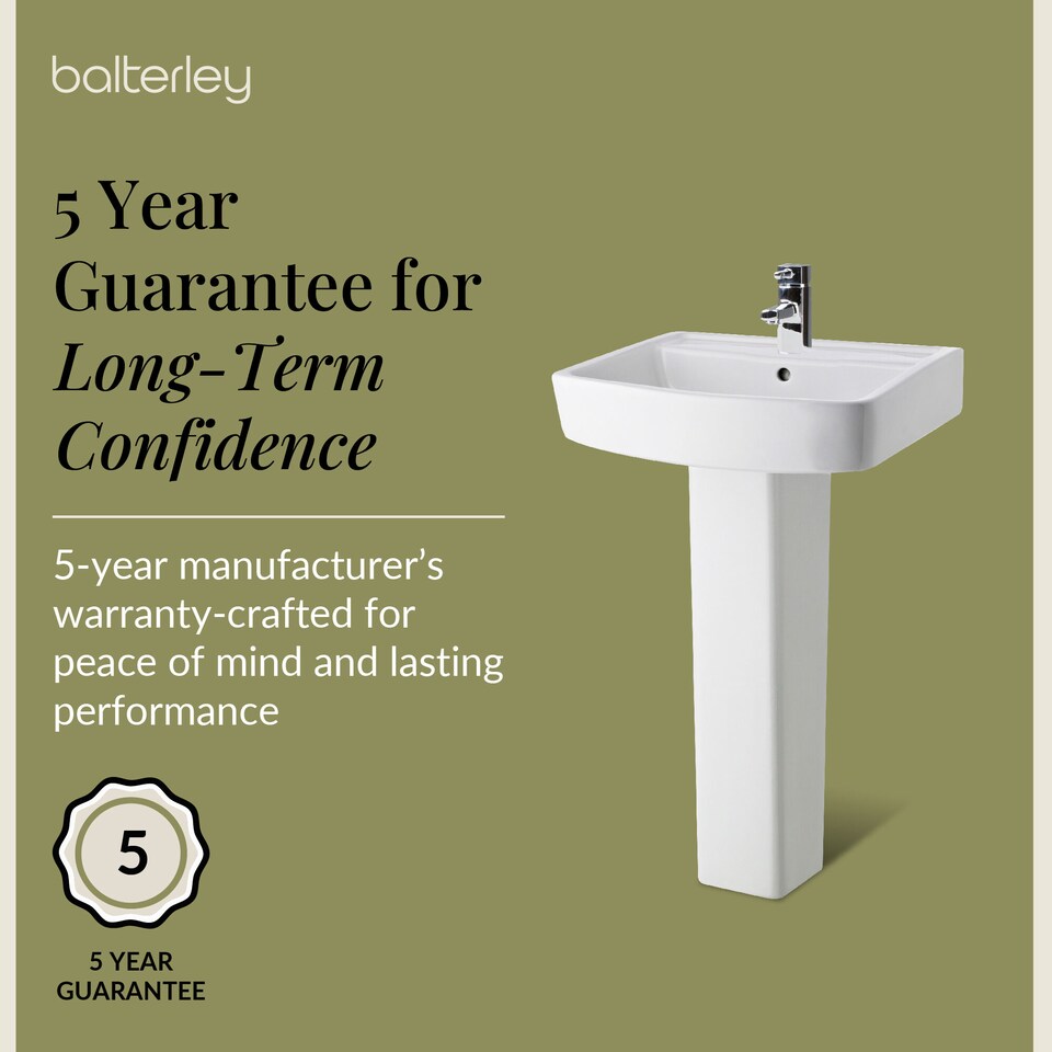 image 1 of Square 1 Tap Hole Basin Full Pedestal 520mm | White | White | 420 x 520 x 820mm