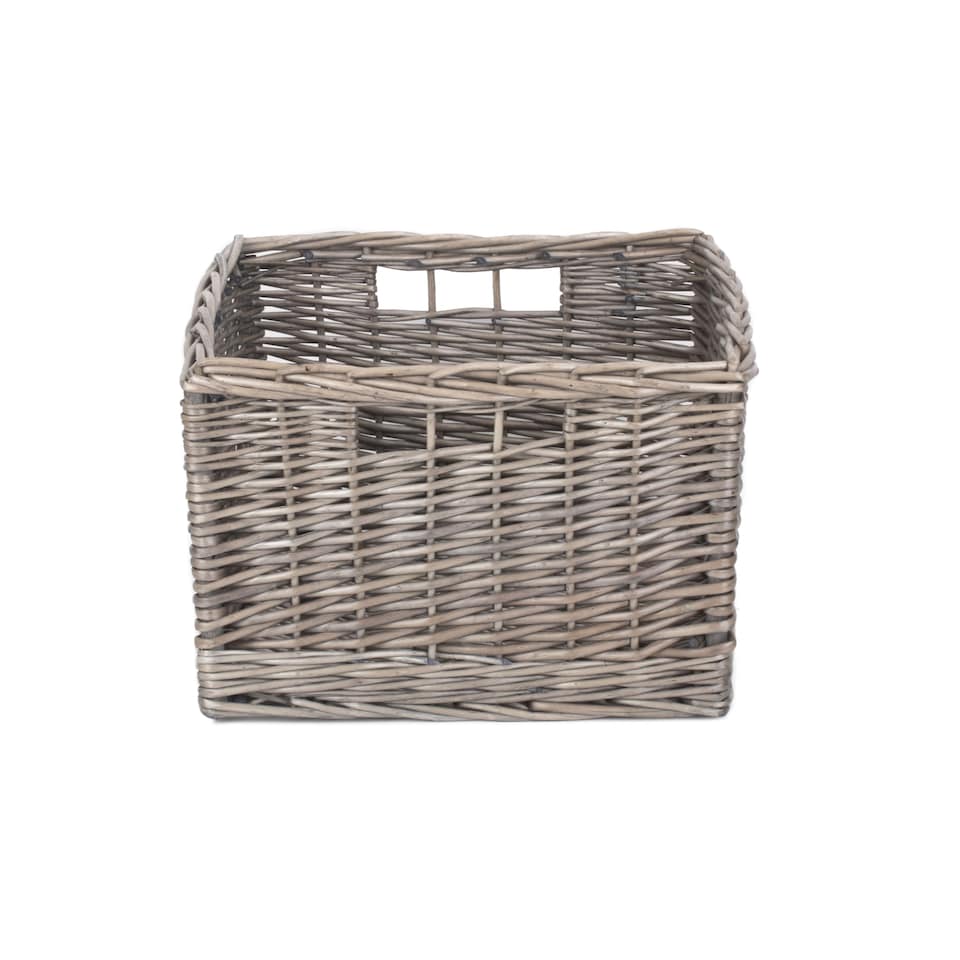 image 1 of Medium Square Antique Wash Unlined Storage Basket | Brown | Brown | L