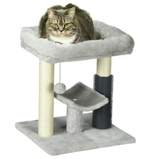 PawHut Small Cat Tree with Scratching Post Bed Toy for Indoor Cats, Grey