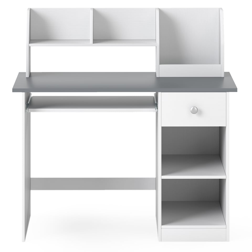image 1 of COSTWAY Kids Study Desk Wooden Writing Table with Keyboard Tray & Drawer-Grey