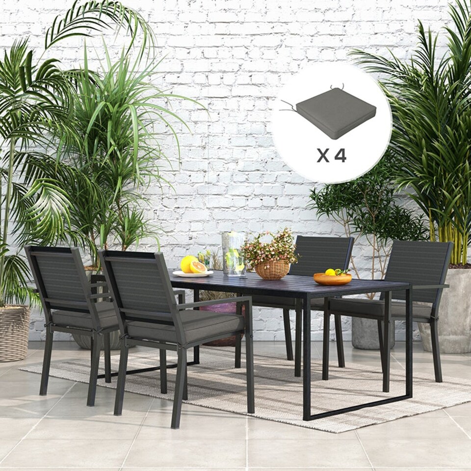 image 1 of Outsunny Set of 4 Outdoor Seat Cushions Water Repellent Seat Pads with Ties
