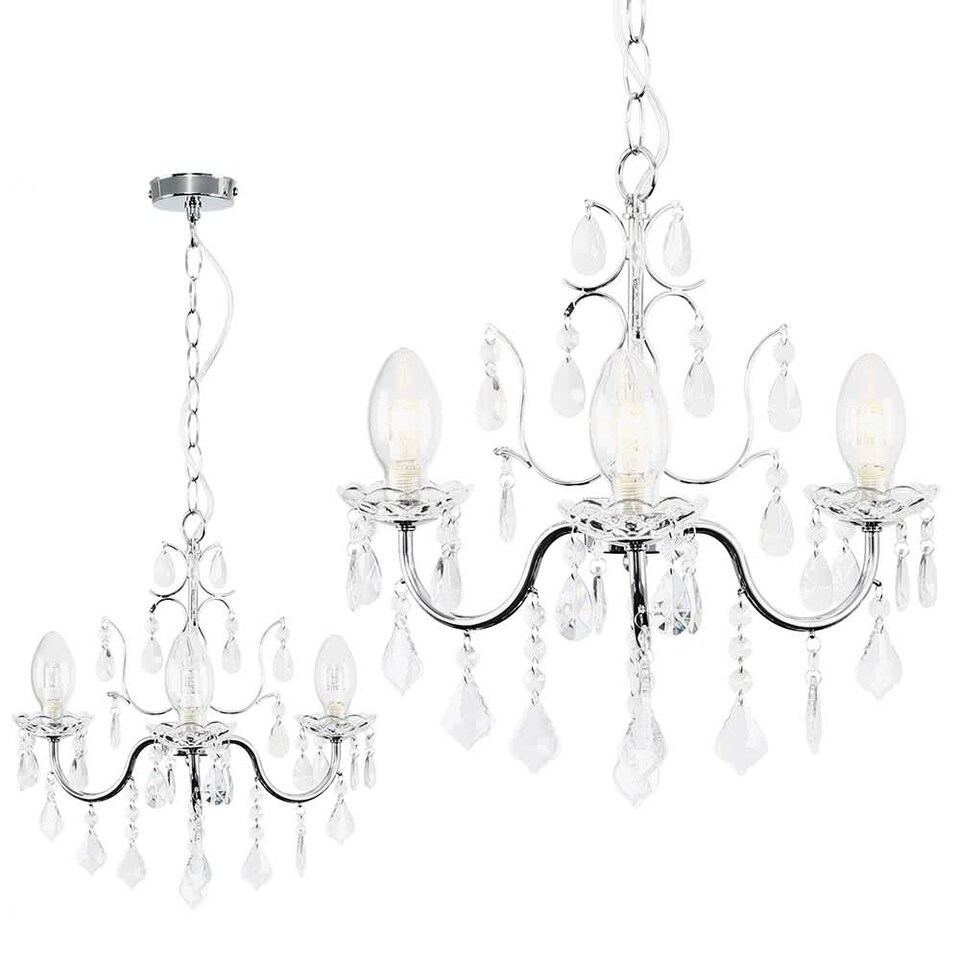image 1 of ValueLights Varuna Glass Droplet IP44 Rated Bathroom Chandelier Pendant Ceiling Light | Chrome