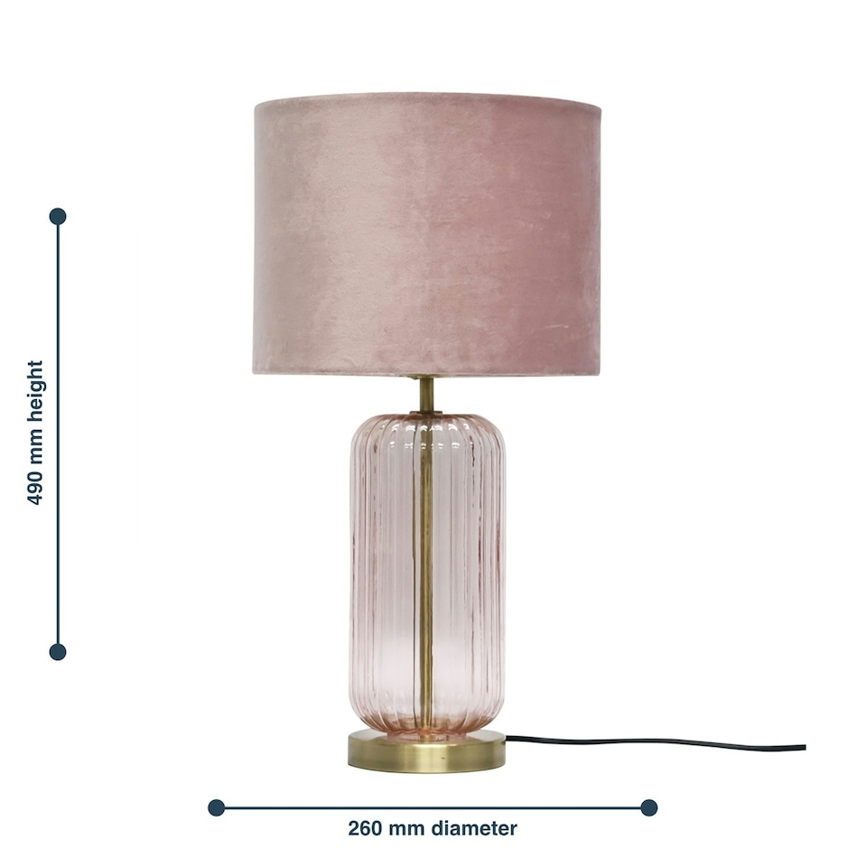 image 1 of First Choice Lighting Set of 2 Walpole Blush Glass and Antique Brass 49cm Table Lamps with Pink Velvet Shade Bronze | Pink