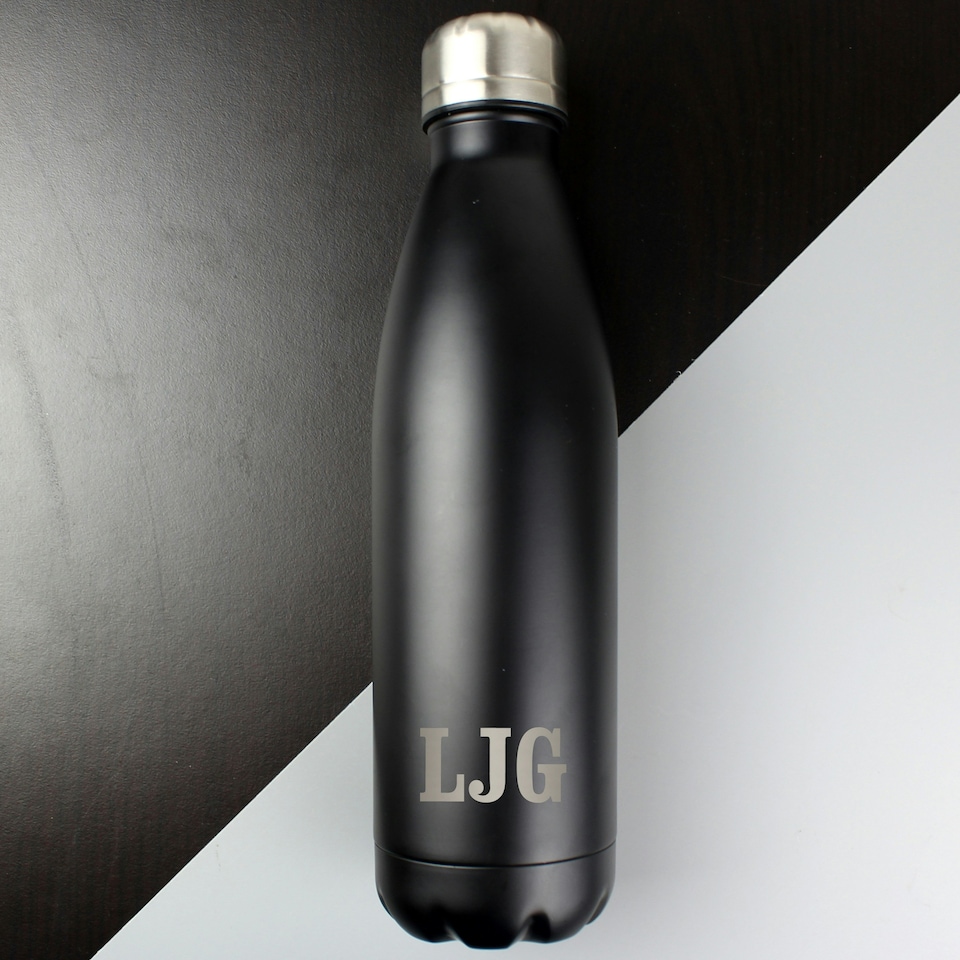 image 1 of Personalised Initials Black Metal Insulated Drinks Bottle