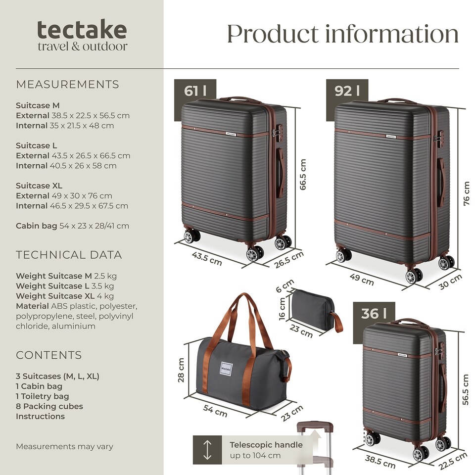image 1 of Suitcase Set Madison -  13-piece, 3 suitcases, packing cubes, TSA lock | Grey | anthracite | 1