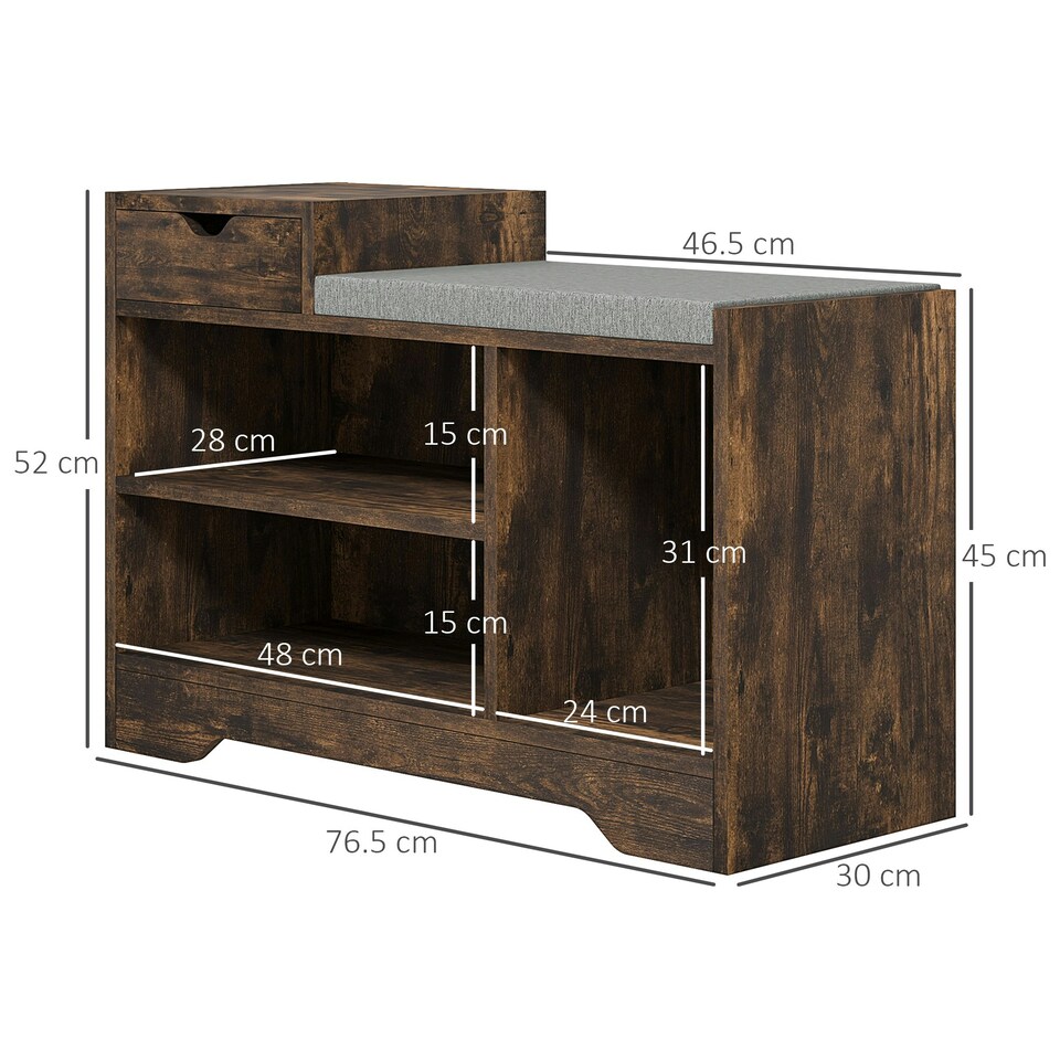 image 1 of HOMCOM Upholstered Entryway Shoe Bench with Storage Drawer Open Shelf Brown Brown