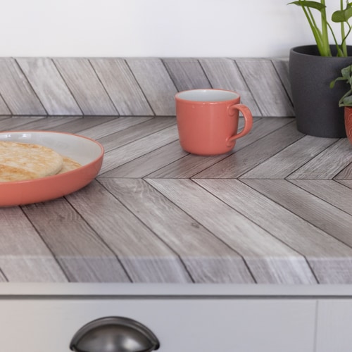 Sticky Back Plastic Chevron Grey Wood Effect Kitchen Self-adhesive Vinyl Wrap for Cupboards, Doors and Worktops 67.5cm x 5m - d-c-fix