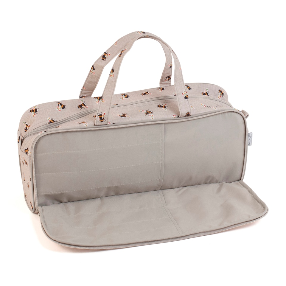 image 1 of Hobby Gift Knitting Storage Bag with Zipped Needle Case, Natural Bees
