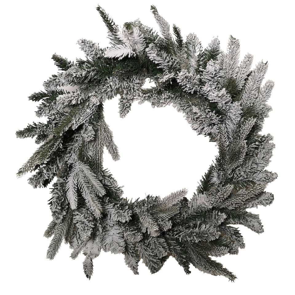 image 1 of 45cm Snow Flocked Wreath 84 Mixed PE/PVC Tips