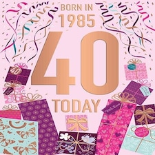 Words 'n' Wishes Female 40th Birthday Card, Happy Birthday Card Age 40 with Born in 1985 Confetti Design and Embossed Foil Details, Birthday Card for Women