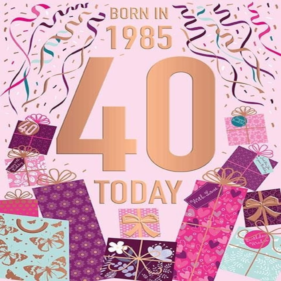 Words 'n' Wishes Female 40th Birthday Card, Happy Birthday Card Age 40 with Born in 1985 Confetti Design and Embossed Foil Details, Birthday Card for Women