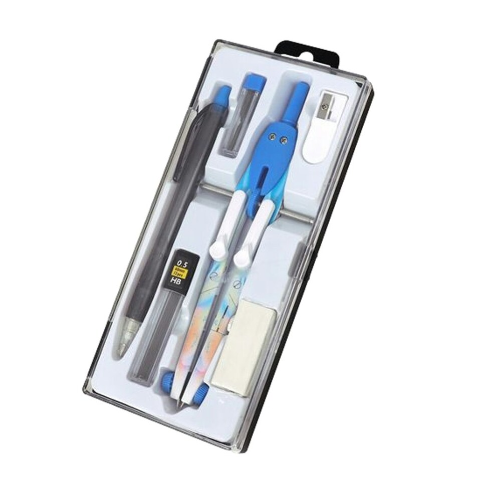 image 1 of Metal Zinc Alloy Adjustable Compass Divider Math Set
