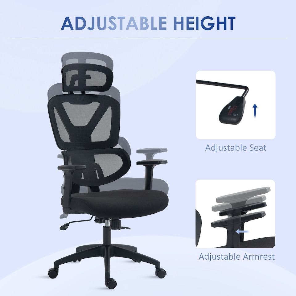 image 1 of Vinsetto Mesh Office Chair Swivel Desk Chair with Adjustable Height, Black