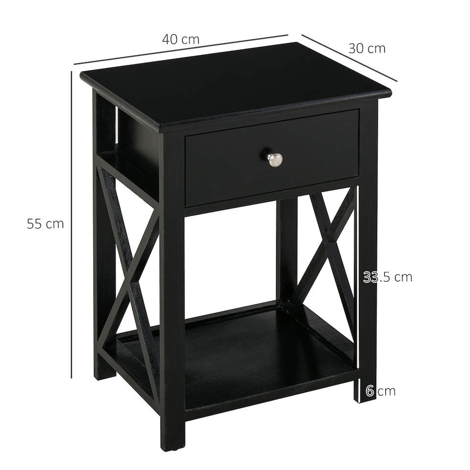 image 1 of HOMCOM 55cm End Side Table w/ Drawer Shelf Stand Black Black