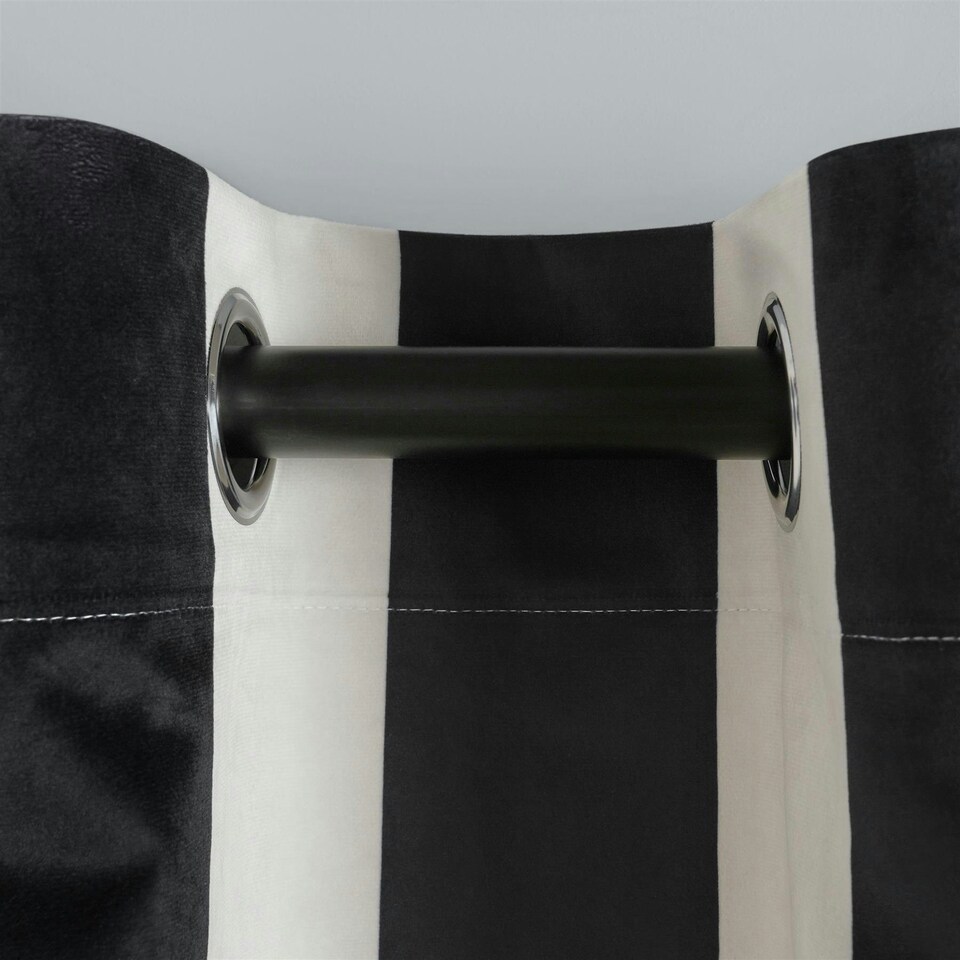 image 1 of OHS Stripe Print Thermal Blackout Eyelet Curtains, 90x90" - Black/White