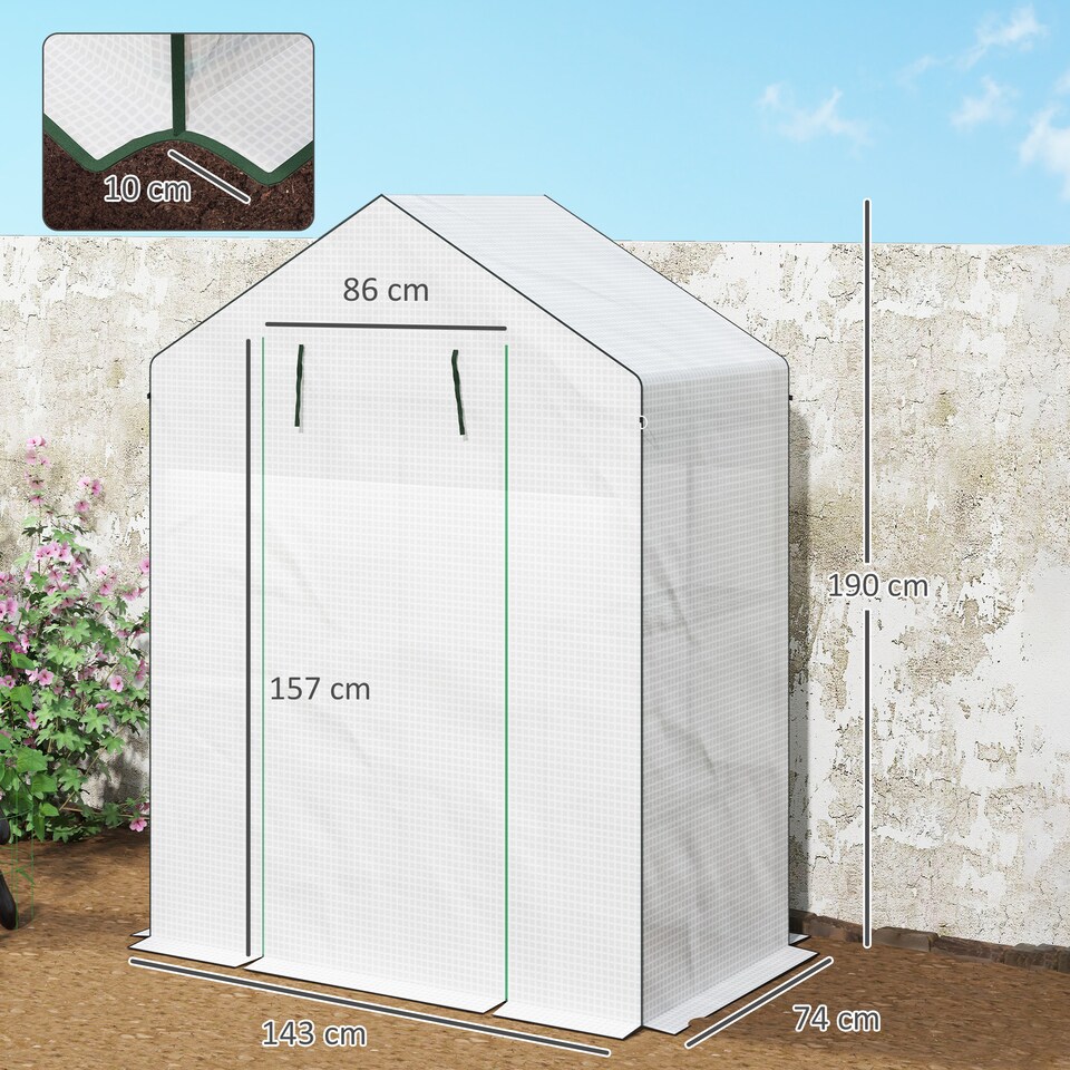 image 1 of Outsunny Walk-in Greenhouse with 4 Shelves, Outdoor Small Greenhouse, White