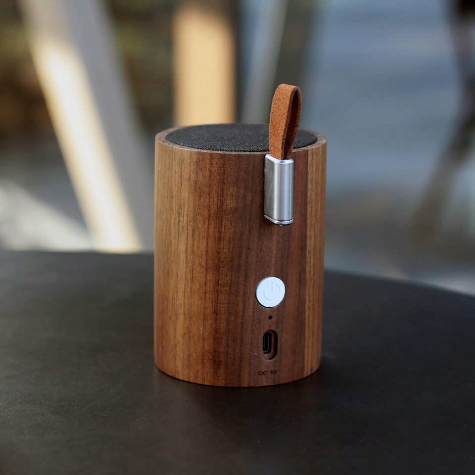 image 1 of Gingko Drum Light Bluetooth Speaker, Walnut Wood
