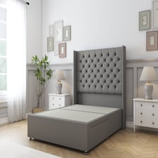 Sloomy Dior Pewter Dumfries Divan Bed Base 2 Drawers Foot-End With 54 Inch Wingback Headboard | Grey | Pewter | Small Double | 1