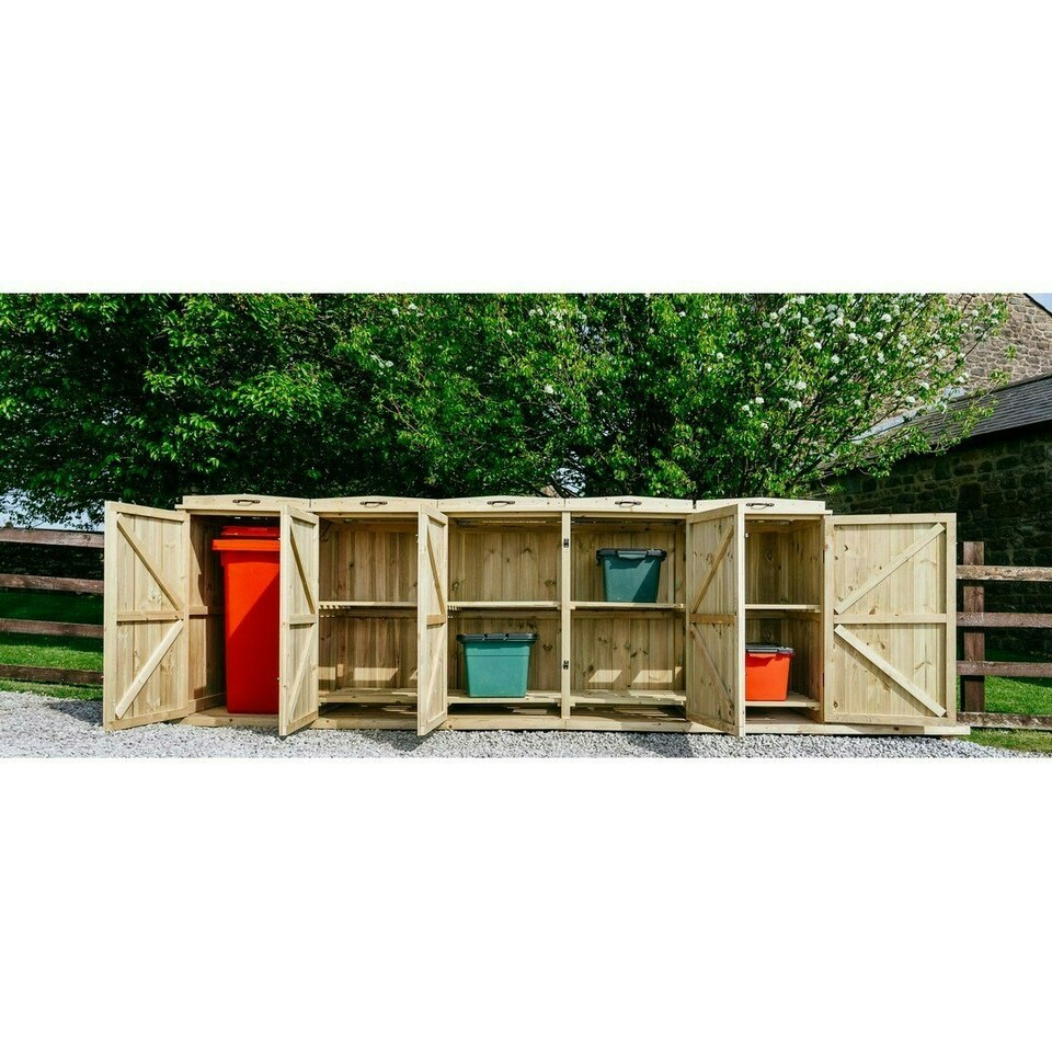 image 1 of Chatburn 1 Wheelie Bin/8 Recycle Box Store - L80.4 x W308.5 x H120 cm - Fits 1x 180L or 1x 240L Wheelie Bins & 8x Recycle Boxes Brown