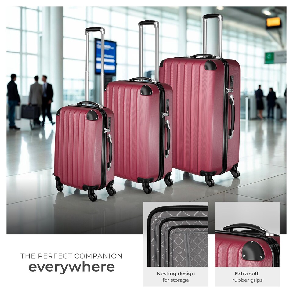 image 1 of Suitcase Set - 3 hard-shell suitcases with telescopic handle, swivel wheels | Red | red | 1