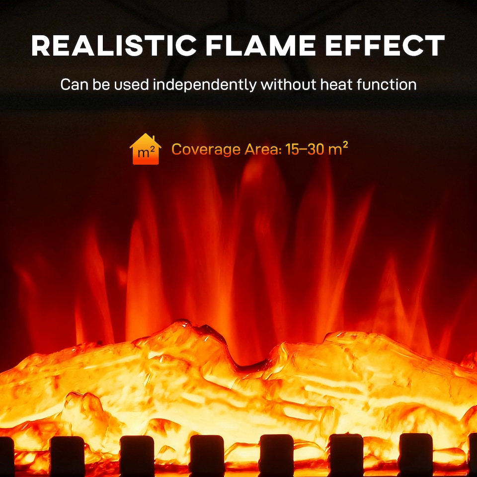 image 1 of HOMCOM Electric Fireplace Stove Heater with 3D Flame Effect, 2000W/1000W, Freestanding Portable Fireplace with Adjustable Thermostat, 2 Heat Settings for Living Room, Black