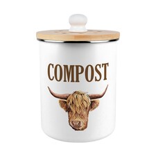 Highland Cow Compost Caddy - Metal 2L Decorative Kitchen Food Waste Bin