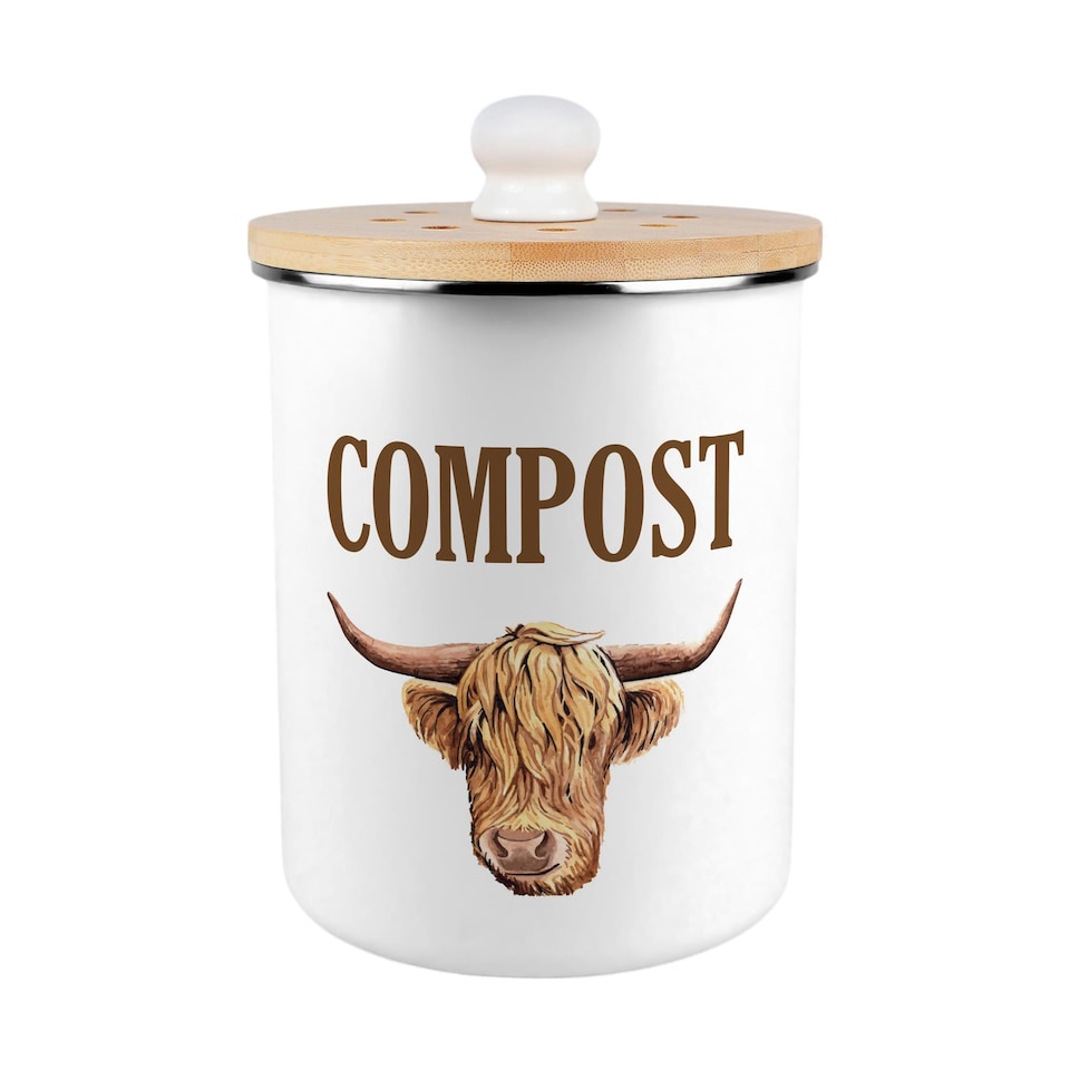 image 1 of Highland Cow Compost Caddy - Metal 2L Decorative Kitchen Food Waste Bin