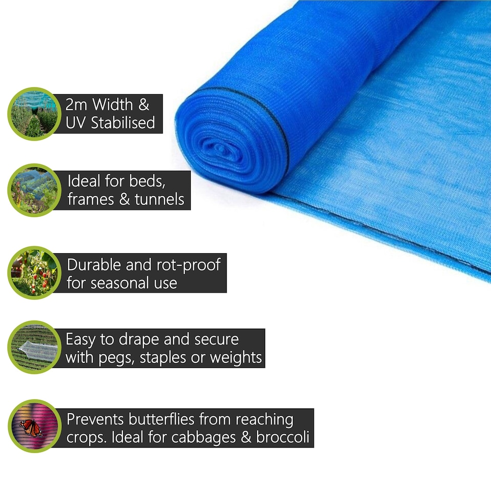 image 1 of Pegdev Blue Butterfly Netting UV Stabilised Mesh for Vegetables and Plants 15m