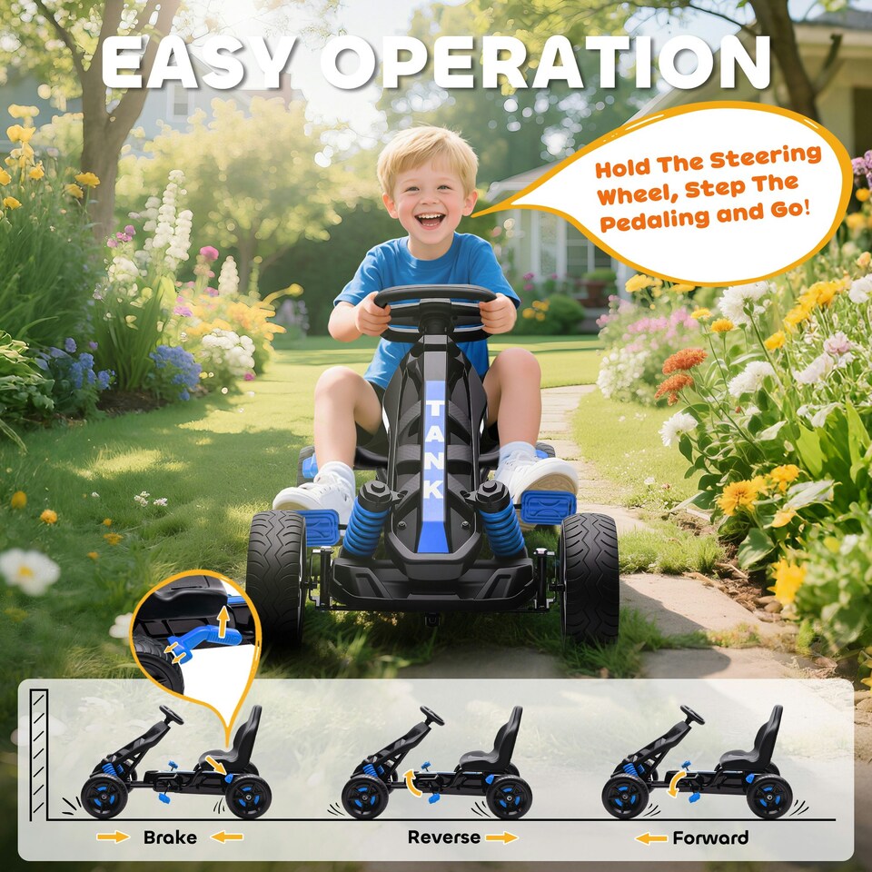 image 1 of AIYAPLAY Pedal Go Kart with Freewheel System, for Ages 3-6 Years, Blue