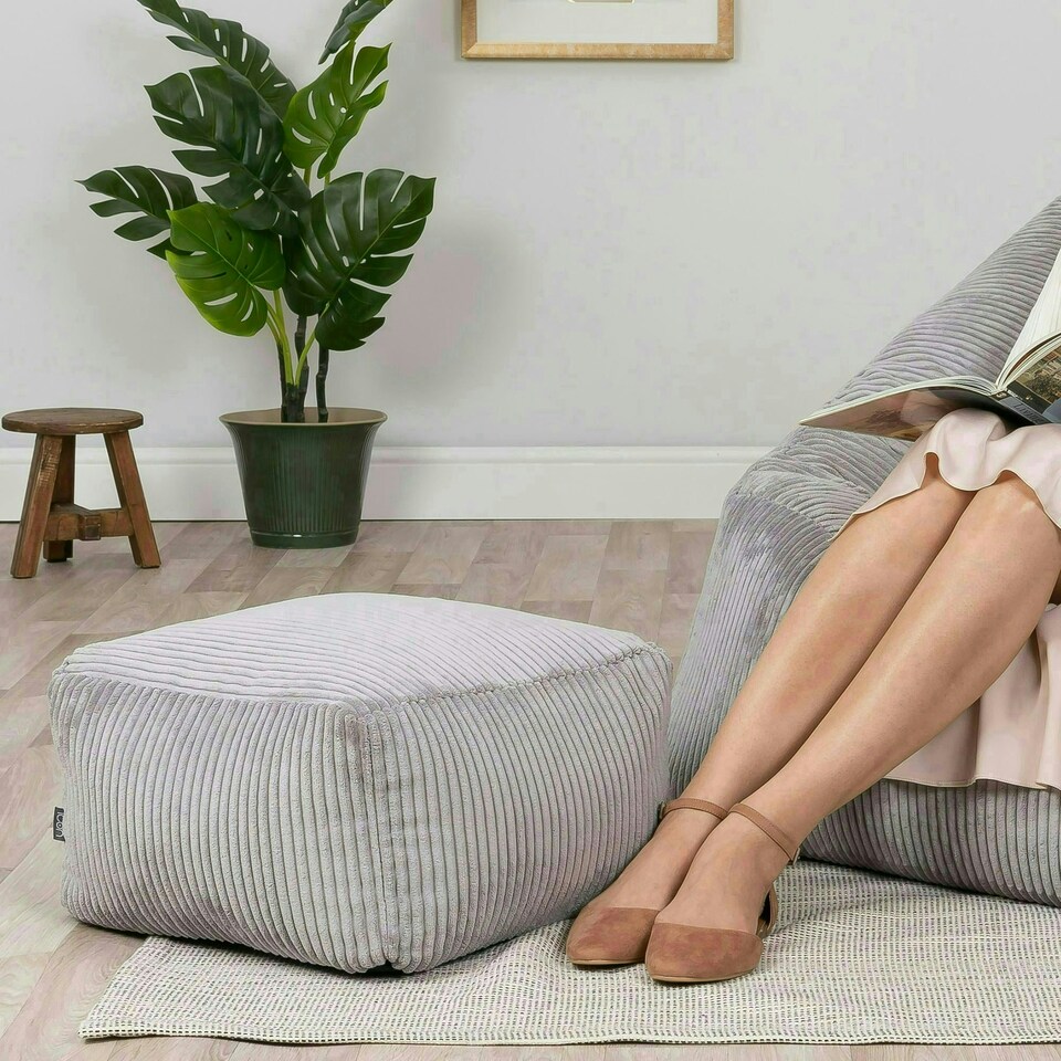 image 1 of icon Theo Beanbag Footstool Corduroy Grey | Grey | M