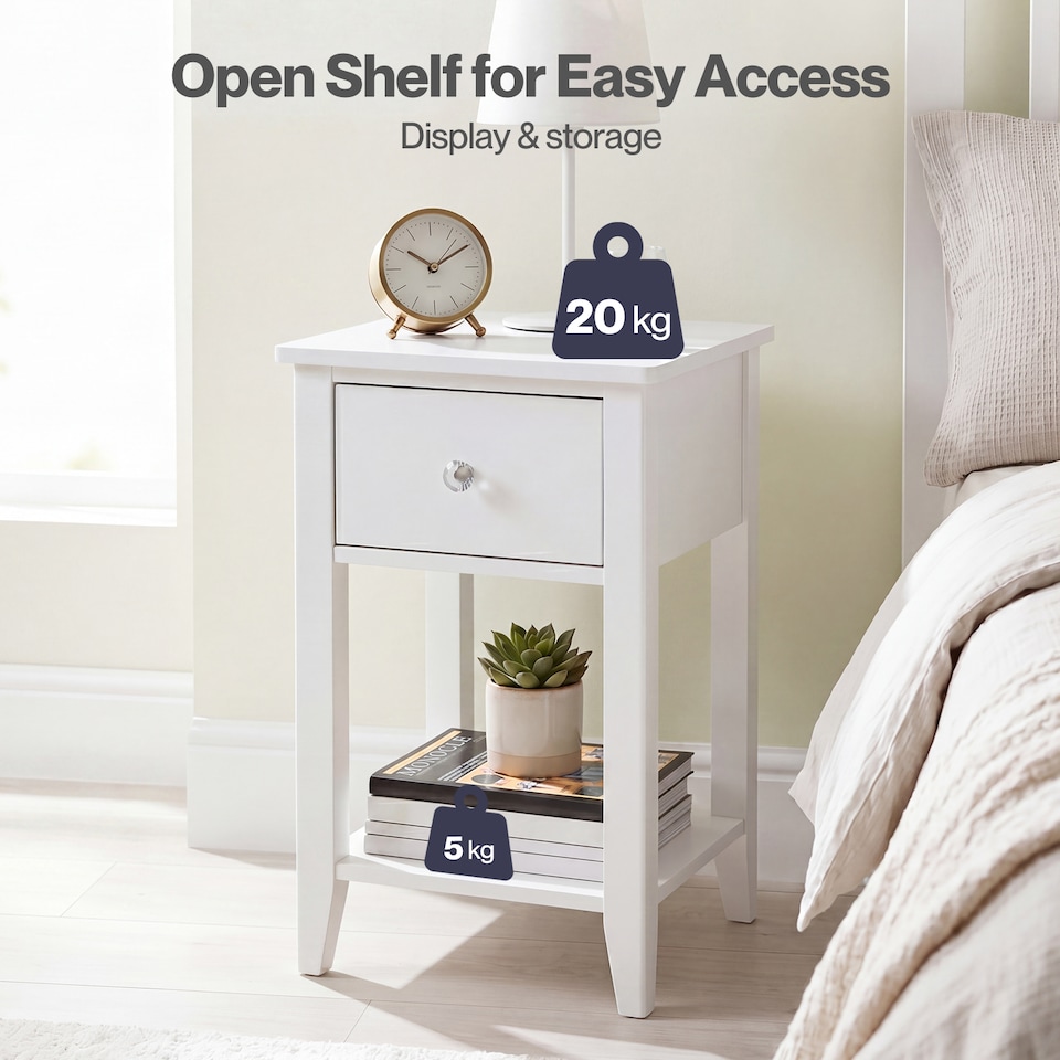 image 1 of Levede Bedside Table Narrow Modern End Table Drawer & Shelf Bedroom White