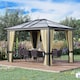 image 2 of Outsunny 3 x 3.6m Hardtop Gazebo Canopy with Polycarbonate Roof and Aluminium Frame, Garden Pavilion with Mosquito Netting and Curtains, Brown