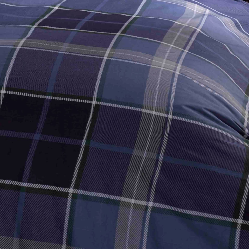 image 1 of Argyle Design Tartan Polycotton Duvet Set With Pillowcase | Blue | 1