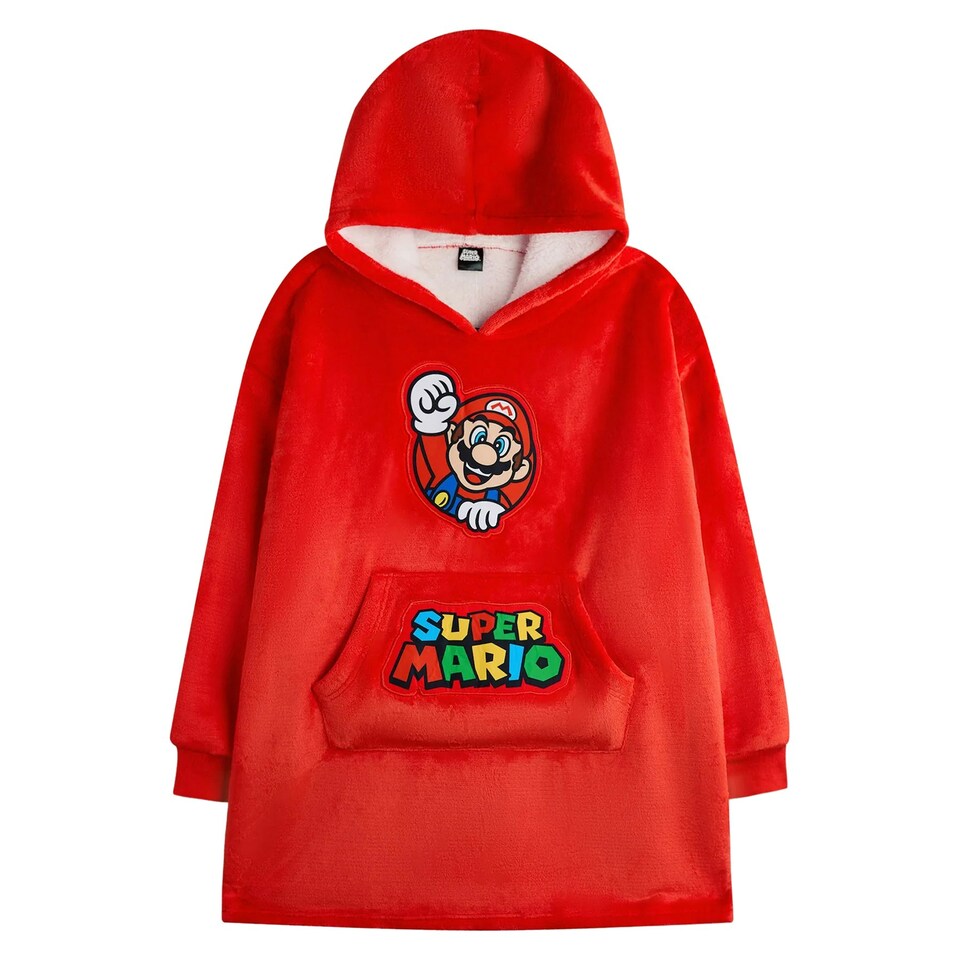 image 1 of Super Mario Boys Logo Blanket Hoodie - Red - 9-13 Years