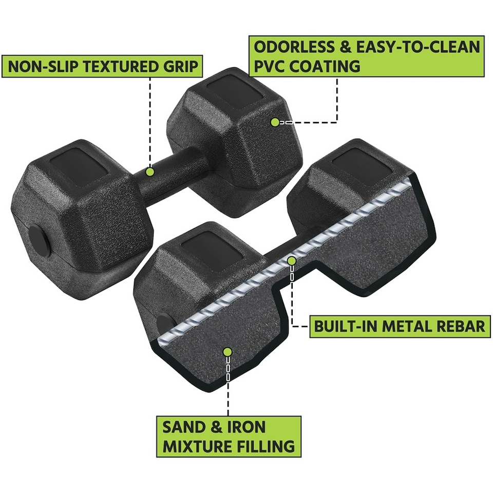 image 1 of Yaheetech 2x6kg (Sold in Pair) Hex Dumbbells Set Black