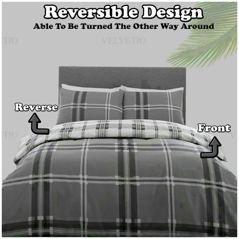 image 1 of VELVETIO Bardsley Check Printed Duvet Cover Set Reversible Polycotton Beddings Red | Double