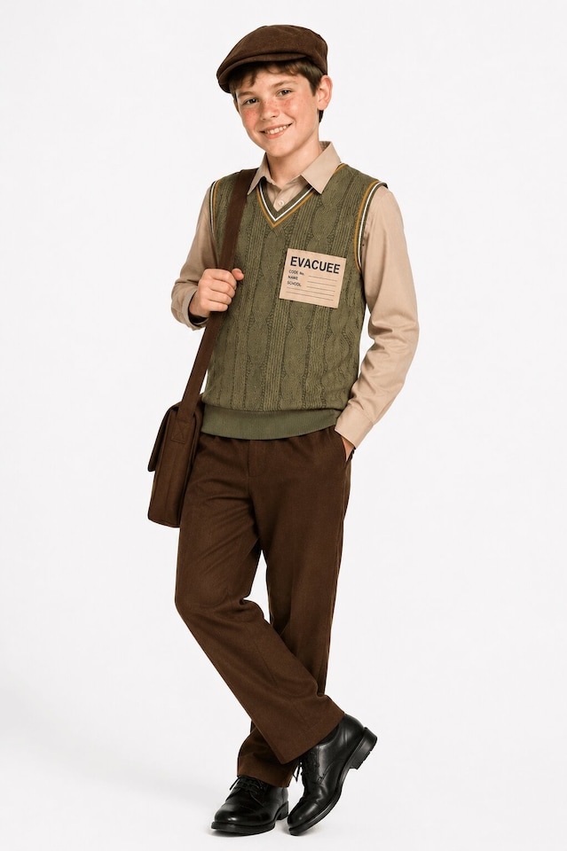 image 1 of Boys WW2 Evacuee Costume World Book Day 1940s Wartime Fancy Dress Kids Childs Outfit (XL 12-14 Years)