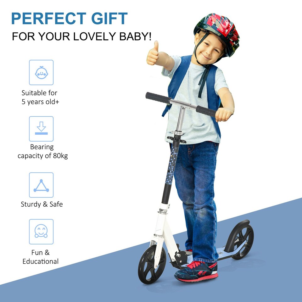 image 1 of HOMCOM Kick Scooter Commuter Adjustable Height Wheels Foldable Aluminium White