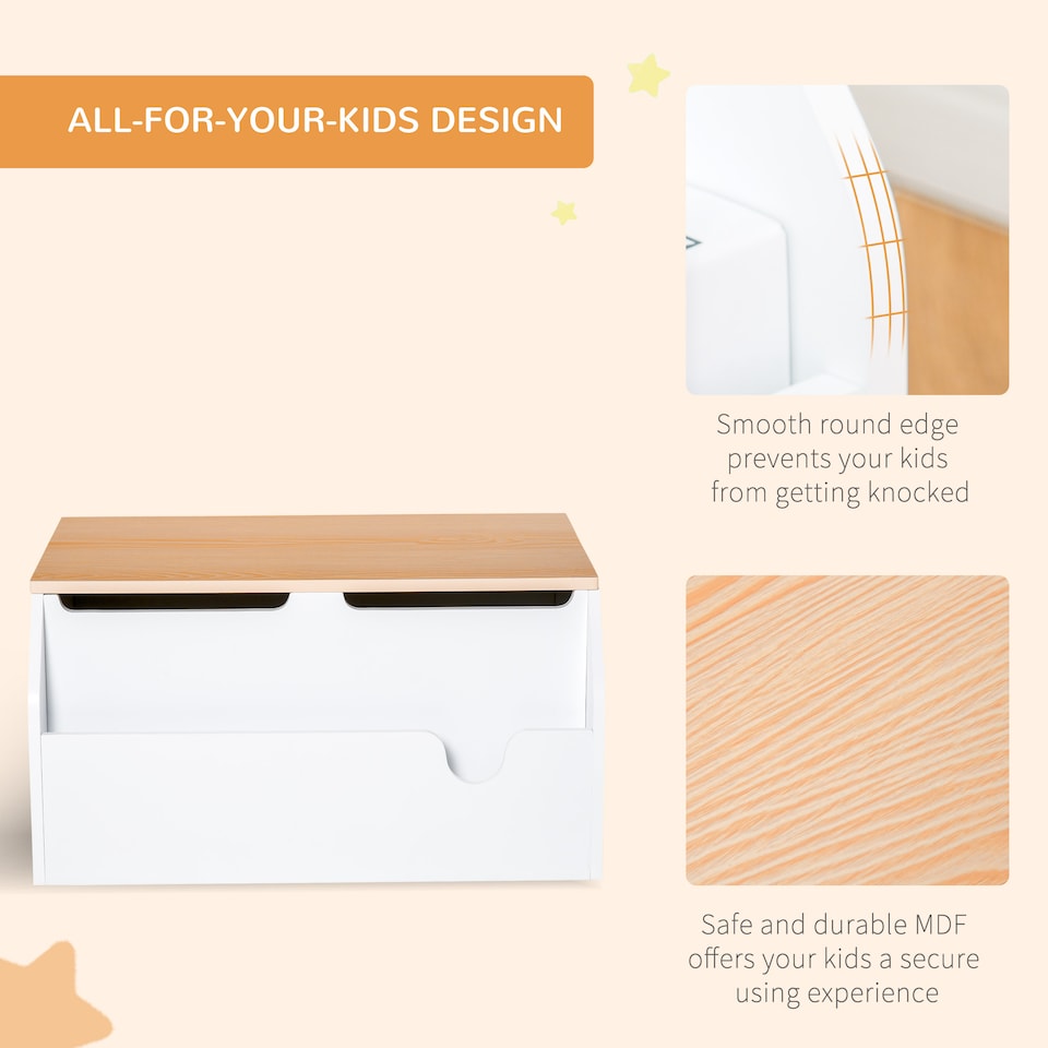 image 1 of HOMCOM Wooden Kids Toy Box Children Storage Chest Organiser Book Slot White