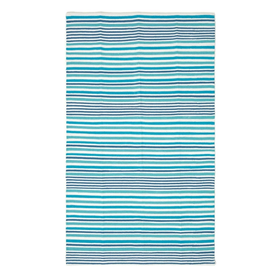 image 1 of Homescapes Modern Blue Scandinavian Style Striped Cotton Rug - 90 x 150 cm Blue | 90 x 150 cm