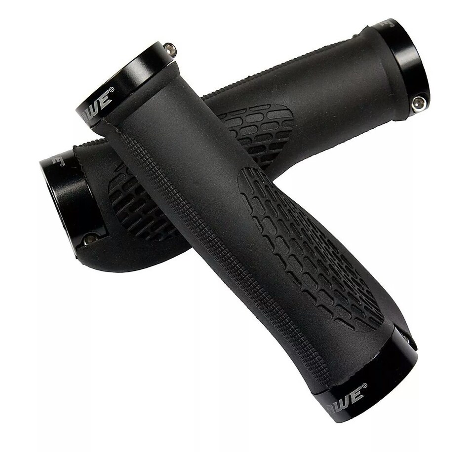 image 1 of AWE AWEGrip Alloy BMX Bike Ergonomic Black Handlebar Locking Grips + End Caps