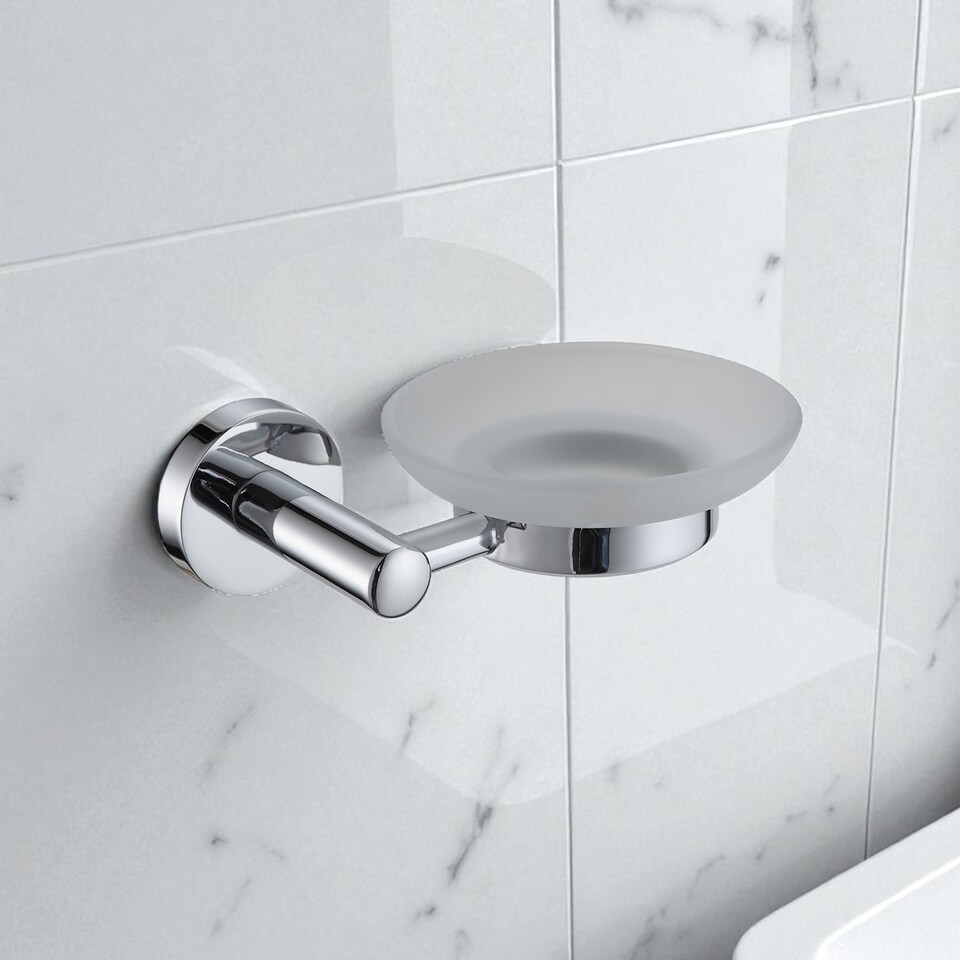 image 1 of Showerdrape Modernity Chrome Stainless Steel Wall Mounted Frosted Glass Soap Dish | Silver | 1